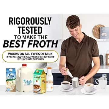 Zulay Kitchen Powerful Milk Frother Handheld - Easy-to-Grip Hand Mixer Electric - Twister-Design Mini Mixer for Powder Drinks - Coffee Frother Handheld & Mixer Electric Handheld - (White/Gold)