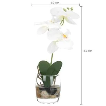 MyGift Synthetic White Silk Orchid in Glass Vase - 12-Inch