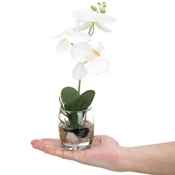MyGift Synthetic White Silk Orchid in Glass Vase - 12-Inch