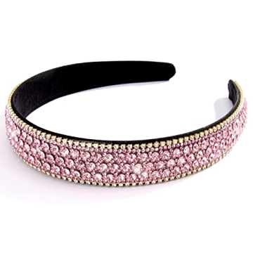 Wecoe Pink Rhinestone Headbands - Bling Sparkly Diamond Homecoming Hair Accessories for Women and Gi...