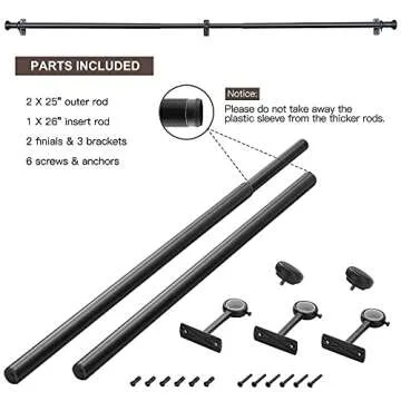 1 Inch Black Window Curtain Rod 36 to 72 Inches, Single Rust Resistant Indoor/Outdoor Drapery Rod for Heavy Fabrics, Clean Designed Finials and Mounting Brackets Included(Matte black,36-72")