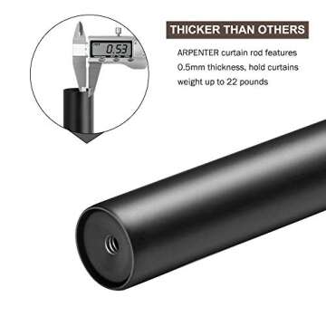 1 Inch Black Window Curtain Rod 36 to 72 Inches, Single Rust Resistant Indoor/Outdoor Drapery Rod for Heavy Fabrics, Clean Designed Finials and Mounting Brackets Included(Matte black,36-72")