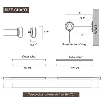 1 Inch Black Window Curtain Rod 36 to 72 Inches, Single Rust Resistant Indoor/Outdoor Drapery Rod for Heavy Fabrics, Clean Designed Finials and Mounting Brackets Included(Matte black,36-72")