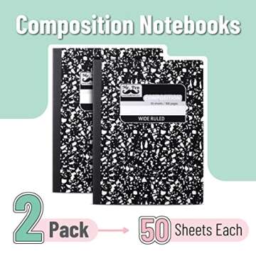 Mr. Pen Composition Notebook, 2 Pack, Wide Ruled, High-Quality 50 Sheets, Perfect for School and Off...
