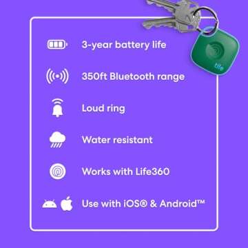 Tile by Life360 Mate (2024) Bluetooth Tracker, Keys Finder and Item Locator for Keys, Bags and More. Phone Finder. Both iOS and Android Compatible. 1-Pack (Green Surf)