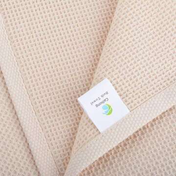 CC CAIHONG Luxury Waffle Weave Drying Premium Cotton Large Lightweight Knit Bath Towel Set - (4 Pack 27 inch x 55 inch) (Beige, Bath Towels - Set of 4)