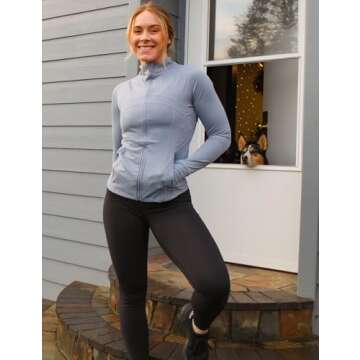 Gacaky Women's Slim Fit Workout Running Track Jackets Full Zip-up Yoga Athletic Jacket with Thumb Holes Light Blue S