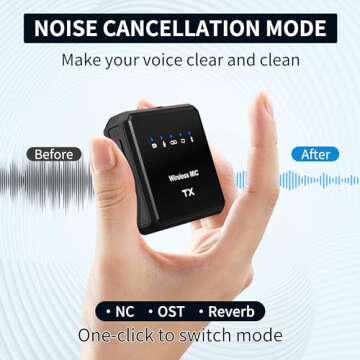 VJZFA Wireless Lavalier Microphone with Noise Cancellation, 656 ft Range, 24-Hour Battery, Dual Chan...