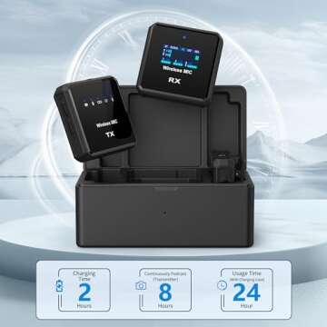 VJZFA Wireless Lavalier Microphone with Noise Cancellation, 656 ft Range, 24-Hour Battery, Dual Channel, Compact Lapel Microphone Wireless for DSLR Cameras, iPhone, Android, Streaming, Recording, Vlog