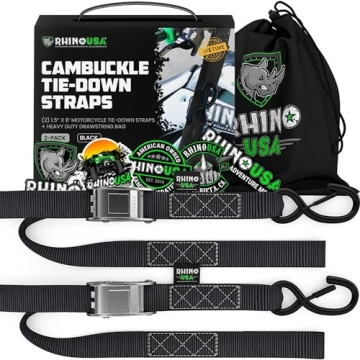 Rhino USA Motorcycle Tie Down Straps - 3,328lb Break Strength Set with Soft Loops