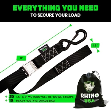 Rhino USA Motorcycle Tie Down Straps with Soft Loops - Easy Use