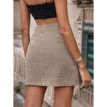 SheIn Women's Houndstooth Print Zipper Back Pencil High Waist Mini Skirt Khaki Small
