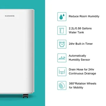 Kesnos 2500 Sq. Ft Dehumidifier for Home with Drain Hose and 0.6 Gallon Water Tank - Intelligent Touch Control and Low Noise, 24 Hr Timer Ideal for Basements, Bedrooms, Bathrooms, and Laundry Rooms