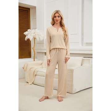 Blooming Jelly Womens 2 Piece Pajama Sets Flannel Soft Fleece Cozy Sleepwear V Neck Drawstring Loung...