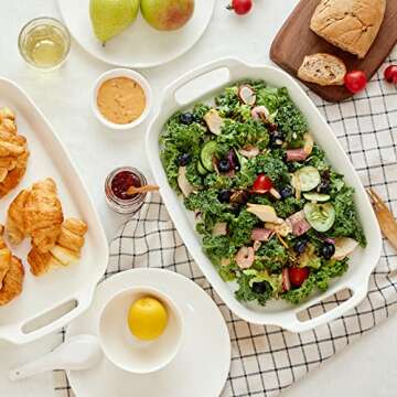 DOWAN Serving Tray with Handles, 15.4" Large Platters for Wedding Decor, Porcelain Serving Dish for ...