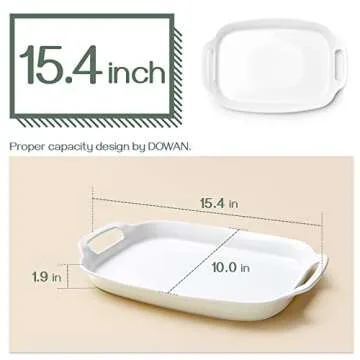 DOWAN Serving Tray with Handles, 15.4" Large Platters for Wedding Decor, Porcelain Serving Dish for Entertaining, White Plates for Salad Meat Fruit Dessert, Set of 2
