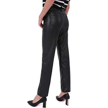 Balleay Art Faux Leather Pants for Women, Straight Leg Mid Waist Butt Lift Elastic Black Pants with 5 Pockets (Black, X-Small)