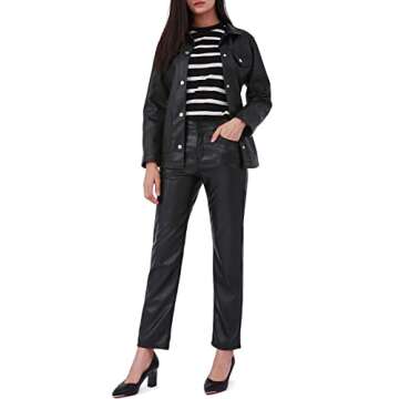 Balleay Art Faux Leather Pants for Women, Straight Leg Mid Waist Butt Lift Elastic Black Pants with 5 Pockets (Black, X-Small)