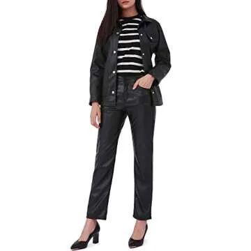 Balleay Art Faux Leather Pants for Women, Straight Leg Mid Waist Butt Lift Elastic Black Pants with 5 Pockets (Black, X-Small)