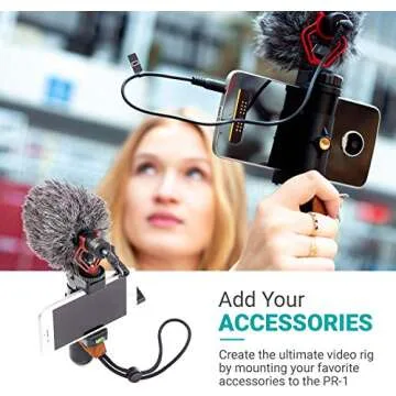 Movo PR-1 Smartphone Grip Handle Rig with Wrist Strap, Tripod Mount and Cold Shoe Mount for Lights and Microphones - for iPhone, Samsung, HTC, LG, Google, Android