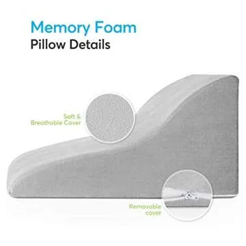 OasisSpace Bed Wedge Pillow, Memory Foam Sleeping Pillows for Elevated Incline Support for Acid Reflux, Snoring, Reading, Back Pain - Ultra Soft Removable Cover