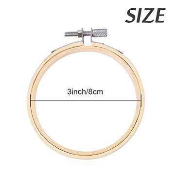 Caydo 12 Pieces 3 Inch Wooden Round Embroidery Hoops Adjustable Circle Cross Stitch Hoop Ring Bulk f...