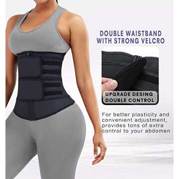 YIANNA Latex Waist Trainer for Women Tummy Control Jsculpt Double Sweat Trimmer Belt Workout Training Sport Girdle, YA2223-Black-2XL