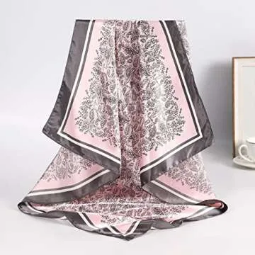 AWAYTR 35” Satin Large Square Head Scarves - 4PCS Silk Like Neck Scarf Hair Sleeping Wraps Lightweight Scarfs for Women(Black+Camel+Pink+Green)