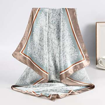 AWAYTR 35” Satin Large Square Head Scarves - 4PCS Silk Like Neck Scarf Hair Sleeping Wraps Lightweight Scarfs for Women(Black+Camel+Pink+Green)