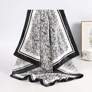 AWAYTR 35” Satin Large Square Head Scarves - 4PCS Silk Like Neck Scarf Hair Sleeping Wraps Lightweight Scarfs for Women(Black+Camel+Pink+Green)