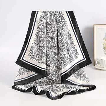 AWAYTR 35” Satin Large Square Head Scarves - 4PCS Silk Like Neck Scarf Hair Sleeping Wraps Lightweight Scarfs for Women(Black+Camel+Pink+Green)