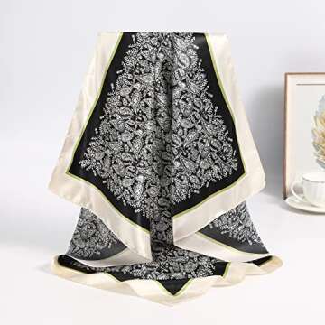 AWAYTR 35” Satin Large Square Head Scarves - 4PCS Silk Like Neck Scarf Hair Sleeping Wraps Lightweight Scarfs for Women(Black+Camel+Pink+Green)