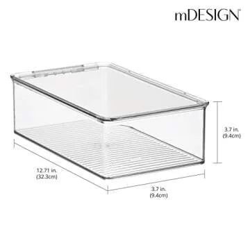 mDesign Plastic Closet Organizer Box Containers with Hinged Lid for Bedroom Shelves/Cabinets, Holds Flats, Sandals, Sneakers, Dress Shoes, Heels, Booties, and Wedges, Ligne Collection, 4 Pack, Clear