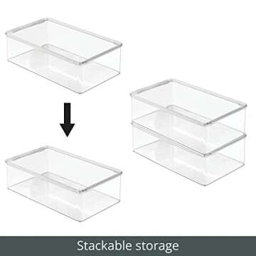 mDesign Plastic Closet Organizer Box Containers with Hinged Lid for Bedroom Shelves/Cabinets, Holds Flats, Sandals, Sneakers, Dress Shoes, Heels, Booties, and Wedges, Ligne Collection, 4 Pack, Clear