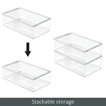 mDesign Plastic Closet Organizer Box Containers with Hinged Lid for Bedroom Shelves/Cabinets, Holds Flats, Sandals, Sneakers, Dress Shoes, Heels, Booties, and Wedges, Ligne Collection, 4 Pack, Clear