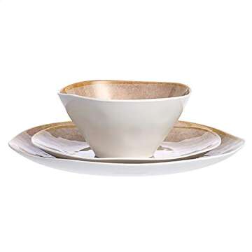 Amazon Basics 12-Piece Melamine Dinnerware Set - Service for 4, Grey Weathered Crackle