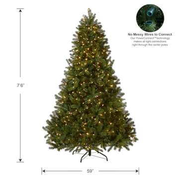 National Tree Company Pre-Lit 'Feel Real' Artificial Full Downswept Christmas Tree, Green, Douglas Fir, Dual Color LED Lights, Includes PowerConnect and Stand, 7.5 Feet
