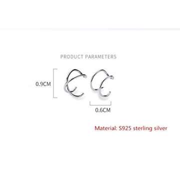 Minimalist 4 PCS S925 Sterling Silver Criss Cross Ear Cuff No Pierce Ear Cuff Sets Double Simple Lines Ear Cuff Fake Cartilage Earring Helix Piercing（4PCS）