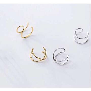 Minimalist 4 PCS S925 Sterling Silver Criss Cross Ear Cuff No Pierce Ear Cuff Sets Double Simple Lines Ear Cuff Fake Cartilage Earring Helix Piercing（4PCS）