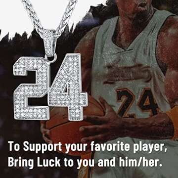 KeyStyle Personalized Team Number Necklace For Men, Custom 2 Digit Simulated Diamond Bling Hip Hop N...