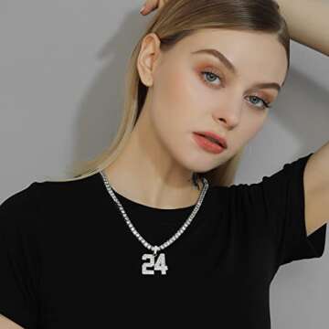 KeyStyle Personalized Team Number Necklace For Men, Custom 2 Digit Simulated Diamond Bling Hip Hop Numbers Pendant with Tennis Chain