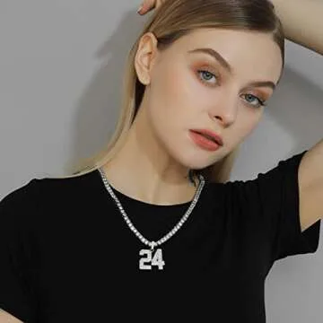 KeyStyle Personalized Team Number Necklace For Men, Custom 2 Digit Simulated Diamond Bling Hip Hop Numbers Pendant with Tennis Chain