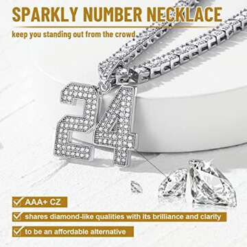 KeyStyle Personalized Team Number Necklace For Men, Custom 2 Digit Simulated Diamond Bling Hip Hop Numbers Pendant with Tennis Chain
