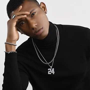 KeyStyle Personalized Team Number Necklace For Men, Custom 2 Digit Simulated Diamond Bling Hip Hop Numbers Pendant with Tennis Chain