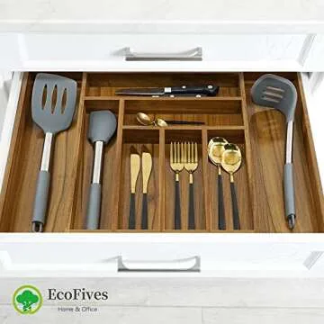 Luxury Acacia Kitchen Drawer Organizer - Silverware Holder