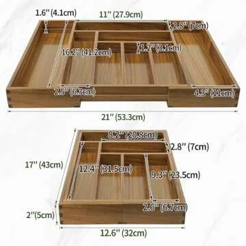 Luxury Acacia Kitchen Drawer Organizer - Silverware Holder
