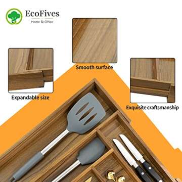 Luxury Acacia Kitchen Drawer Organizer - Silverware Holder