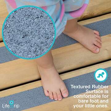 LifeGrip Anti Slip Safety Tape, Non Slip Stair Tread, Textured Rubber Surface, Comfortable for Barefoot, 4 inch X 30 Foot, Grey