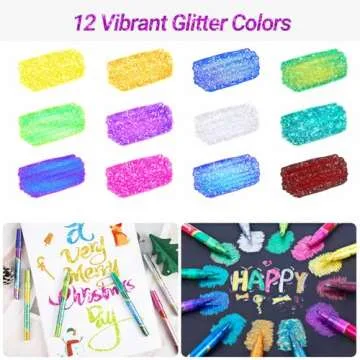 JR.WHITE Glitter Metallic Paint Pens: Sparkle Water-Based Marker Pen for Greeting Cards, Mugs, Wood, Art Drawing, Rock Painting, Posters, Albums, Scrapbooking (12-Count)