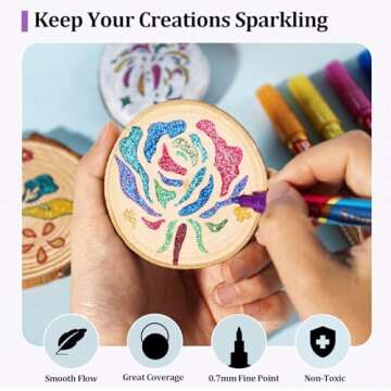 JR.WHITE Glitter Metallic Paint Pens: Sparkle Water-Based Marker Pen for Greeting Cards, Mugs, Wood, Art Drawing, Rock Painting, Posters, Albums, Scrapbooking (12-Count)